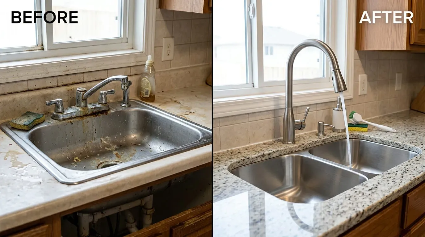 Faucet and undermount sink installation before and after