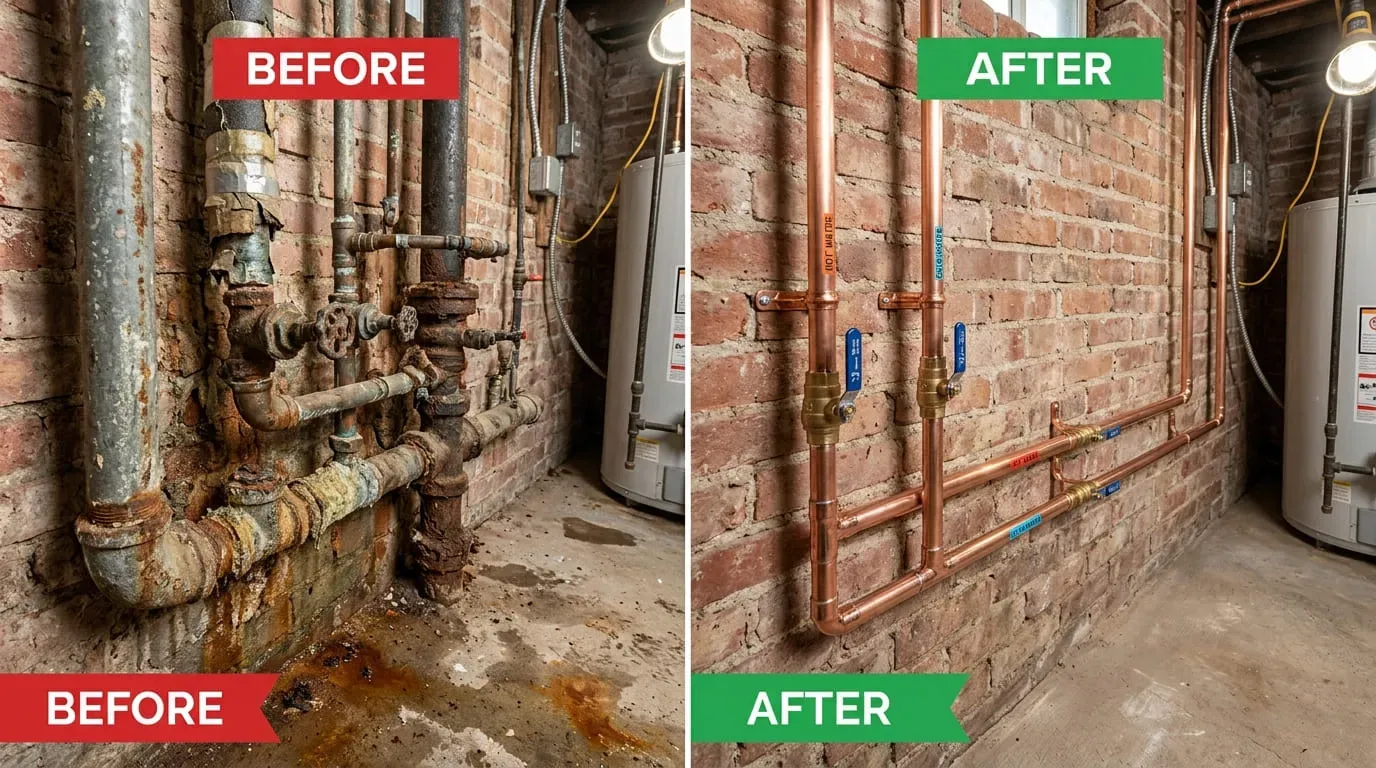 Pipe repiping and replacement before and after in Lakewood CO