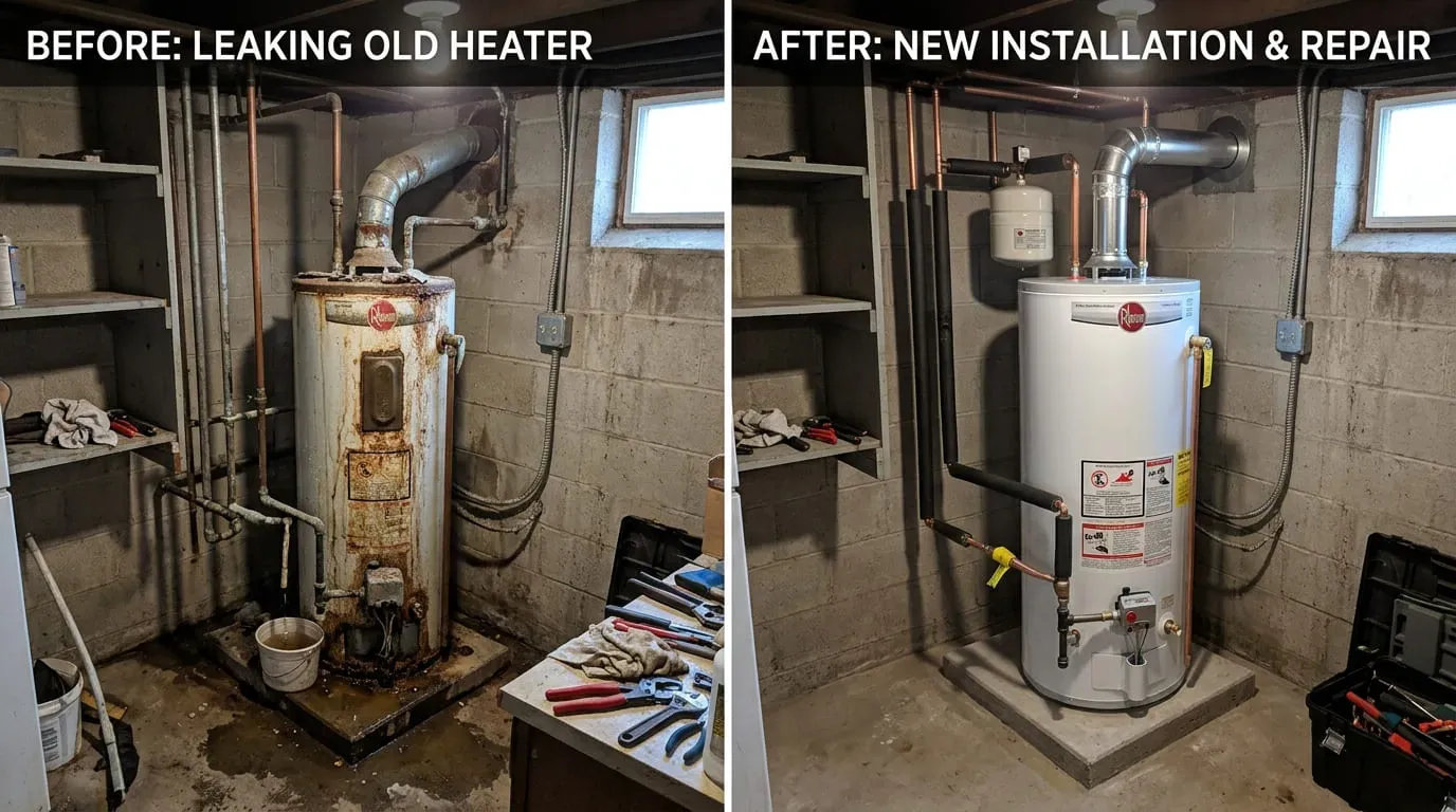 Water heater replacement with thermal expansion tank installation